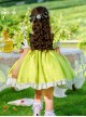 Summer Green Ruffle Hem Bowknot Decoration Floral Apron Sweet Lolita  Kids Short Sleeve Dress