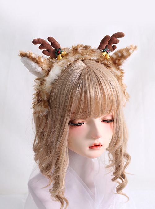 Sweet Christmas Autumn-Winter Elk Plush Antler Bell Sweet Lolita Headband