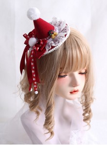 Christmas White Hairball Bowknot Decoration Lace Sweet Lolita Little Top Hat