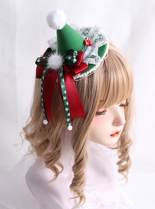 Christmas White Hairball Bowknot Decoration Lace Sweet Lolita Little Top Hat