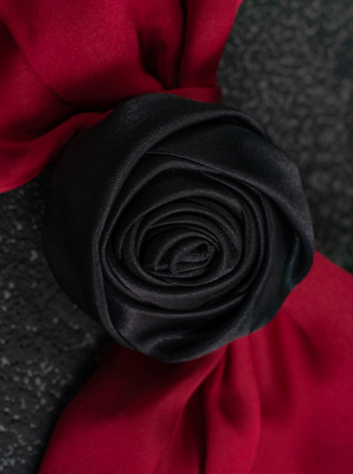 Black Rose Red Satin Bowknot Elegant Cross Decoration Gothic Lolita Hair Clip