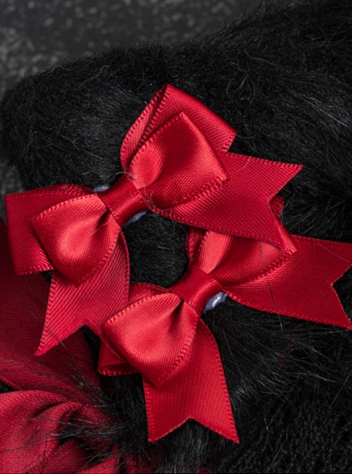 Black Red Gothic Style Plush Cat Ears Bowknot Decorated Lace Elegant Gothic Lolita Headband