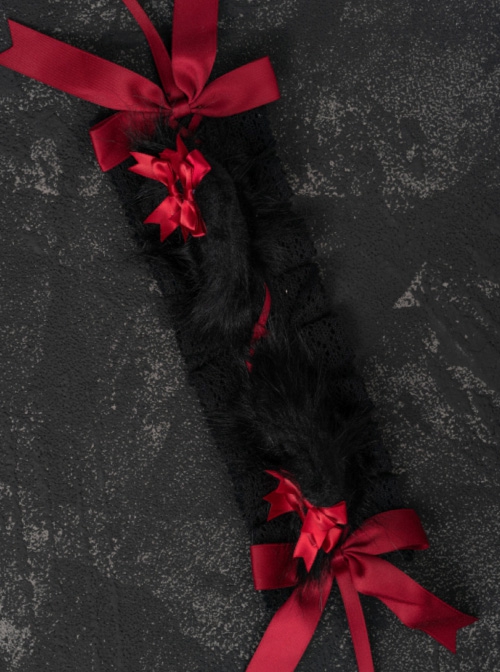 Black Red Gothic Style Plush Cat Ears Bowknot Decorated Lace Elegant Gothic Lolita Headband