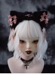 Sweet Pink Ribbon Bowknot Decorate Black Plush Cat Ear Lace Sweet Lolita Headband