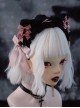 Sweet Pink Ribbon Bowknot Decorate Black Plush Cat Ear Lace Sweet Lolita Headband