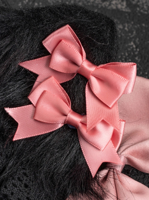 Sweet Pink Ribbon Bowknot Decorate Black Plush Cat Ear Lace Sweet Lolita Headband