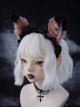 Handwork Plush Fox Ears Black-Pink Color Contrast Ribbon Bowknot Decoration Gothic Lolita Headband