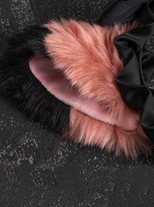 Handwork Plush Fox Ears Black-Pink Color Contrast Ribbon Bowknot Decoration Gothic Lolita Headband