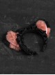 Handwork Plush Fox Ears Black-Pink Color Contrast Ribbon Bowknot Decoration Gothic Lolita Headband