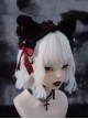 Cute Black Plush Fox Ears Bowknot Bell Decoration Gothic Lolita Lace Headband