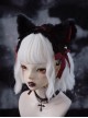 Cute Black Plush Fox Ears Bowknot Bell Decoration Gothic Lolita Lace Headband