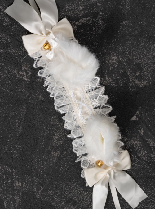 White Elegant Lace Cute Plush Fox Ears Bell Decoration Design Gothic Lolita Headband