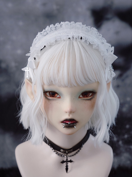 Handmade Subculture White Lace Ruffle Bowknot Decorated Punk Lolita Headband