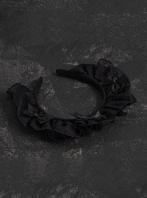 Black Lace Maid Style Subcultural Bowknot Decorative Punk Headband