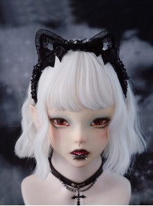 Subculture Black Lace Cat Ear Handmade Bowknot Punk Lolita Headband