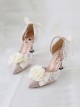 Sweet Elegant Camellia Flower Bowknot Lace Pearl Decorate Pointed Toe Stiletto Pumps Classic Lolita Shoes