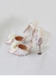 Sweet Elegant Camellia Flower Bowknot Lace Pearl Decorate Pointed Toe Stiletto Pumps Classic Lolita Shoes