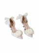 Sweet Lace Rhinestone Bowknot Pearl Ribbon Stiletto  Pointed-Toe Leather Shoes High Heels Classic Lolita Shoes