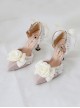 Sweet Lace Rhinestone Bowknot Pearl Ribbon Stiletto  Pointed-Toe Leather Shoes High Heels Classic Lolita Shoes