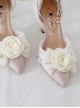 Sweet Lace Rhinestone Bowknot Pearl Ribbon Stiletto  Pointed-Toe Leather Shoes High Heels Classic Lolita Shoes