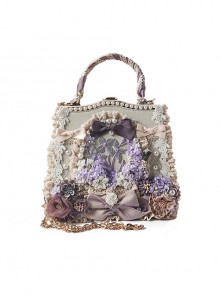 Purple Gorgeous Retro Stereoscopic Flower Decoration Pearl Chain Elegant Classic Lolita Shoulder Portable Bag