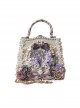 Purple Gorgeous Retro Stereoscopic Flower Decoration Pearl Chain Elegant Classic Lolita Shoulder Portable Bag
