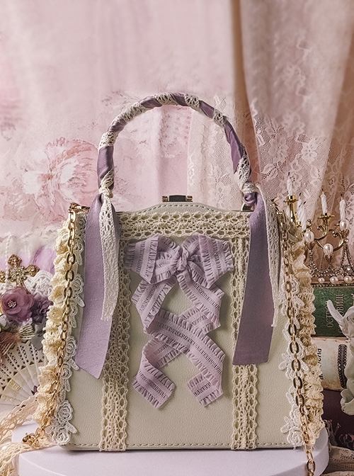 Purple Gorgeous Retro Stereoscopic Flower Decoration Pearl Chain Elegant Classic Lolita Shoulder Portable Bag