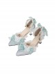 Elegant Pure Color Lace Butterfly Bowknot Decorated Pearl Pointed Toe Stiletto High Heels Classic Lolita Shoes