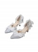 Elegant Pure Color Lace Butterfly Bowknot Decorated Pearl Pointed Toe Stiletto High Heels Classic Lolita Shoes