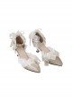 Elegant Pure Color Lace Butterfly Bowknot Decorated Pearl Pointed Toe Stiletto High Heels Classic Lolita Shoes