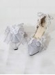 Elegant Pure Color Lace Butterfly Bowknot Decorated Pearl Pointed Toe Stiletto High Heels Classic Lolita Shoes