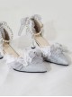 Elegant Pure Color Lace Butterfly Bowknot Decorated Pearl Pointed Toe Stiletto High Heels Classic Lolita Shoes