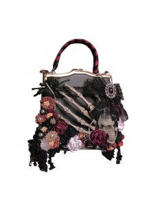 Gorgeous Gothic Stereoscopic Flower Decoration Skull Spider Retro Horror Black Red Halloween Gothic Lolita Shoulder Portable Bag