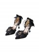 Handmade Black Bowknot Lace Gem Decorated Pointed Toe Stiletto High Heels Classic Lolita Shoes