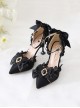 Handmade Black Bowknot Lace Gem Decorated Pointed Toe Stiletto High Heels Classic Lolita Shoes