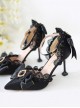 Handmade Black Bowknot Lace Gem Decorated Pointed Toe Stiletto High Heels Classic Lolita Shoes