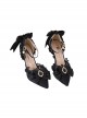 Elegant Black Rhinestone Butterfly Bowknot Lace Pointed Toe High Heels Classic Lolita Shoes