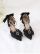 Elegant Black Rhinestone Butterfly Bowknot Lace Pointed Toe High Heels Classic Lolita Shoes