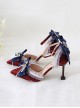 Sweet Lace Rhinestone Blue Bowknot Pearl Ribbon Decoration Pointy Design Sweet Lolita Shoes