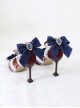 Sweet Lace Rhinestone Blue Bowknot Pearl Ribbon Decoration Pointy Design Sweet Lolita Shoes