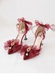 Red Rhinestone Lace Pearl Bowknot Pointed Toe Stiletto High Heels Sweet Lolita Shoes