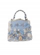 Blue Ribbon Ornate Stereoscopic Flower Vintage Pearl Gem Decoration Classic Lolita Messenger Portable Bag