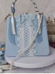 Blue Ribbon Ornate Stereoscopic Flower Vintage Pearl Gem Decoration Classic Lolita Messenger Portable Bag