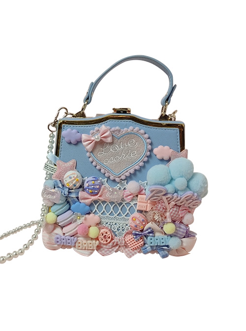 Macaron Candy Pink Blue Cute Sweet Star Lace Love Sweet Lolita Shoulder Portable Bag