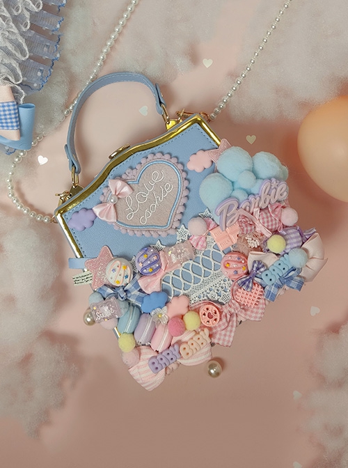 Macaron Candy Pink Blue Cute Sweet Star Lace Love Sweet Lolita Shoulder Portable Bag