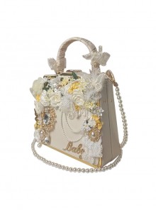 Retro Gorgeous Stereoscopic Flower Butterfly Bead Chain Elegant Pearl Gem Decoration Classic Lolita Shoulder Portable Bag