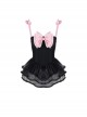 Black Slim Fit Pink Bowknot Tie Mesh Skirt Sleeveless One-Piece Swimsuit