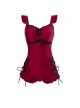 Pure Color Backless Bowknot Lace-Up Slim Lace Sleeveless One-Piece Swimsuit
