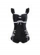 Pure Color Backless Bowknot Lace-Up Slim Lace Sleeveless One-Piece Swimsuit