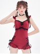 Pure Color Backless Bowknot Lace-Up Slim Lace Sleeveless One-Piece Swimsuit